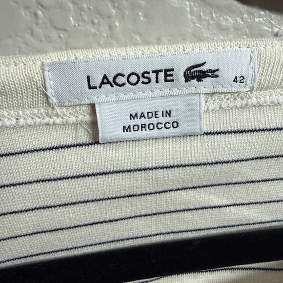 Lacoste Striped Cotton Knit Dress with Back Cutout Navy White Pleated Size 42 - Picture 9 of 9